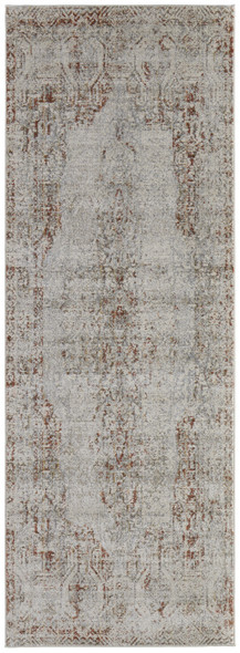 12' Tan Ivory And Orange Floral Power Loom Distressed Runner Rug With Fringe