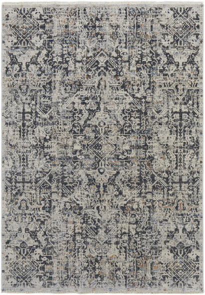 5' X 8' Ivory Gray And Taupe Abstract Power Loom Distressed Area Rug With Fringe