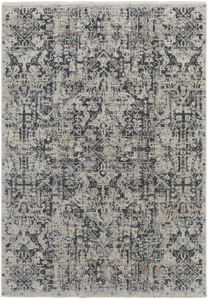 8' X 10' Ivory Gray And Taupe Abstract Power Loom Distressed Area Rug With Fringe