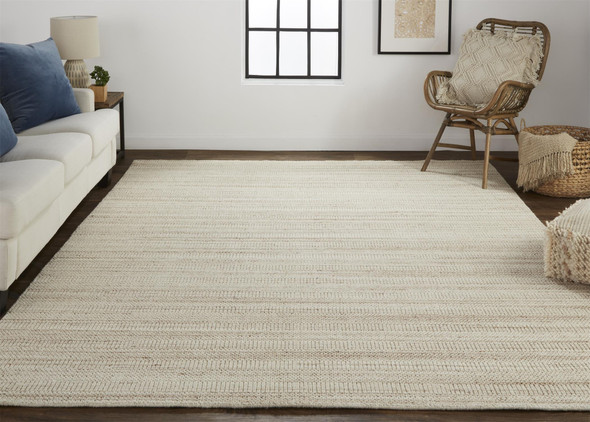 10' X 14' Ivory Wool Hand Woven Stain Resistant Area Rug