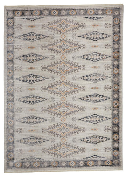 9' X 13' Gray Blue And Orange Floral Stain Resistant Area Rug