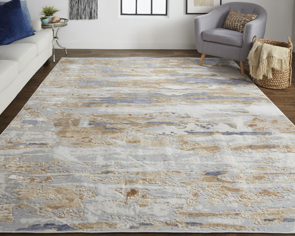 8' X 10' Tan Orange And Ivory Abstract Power Loom Distressed Area Rug