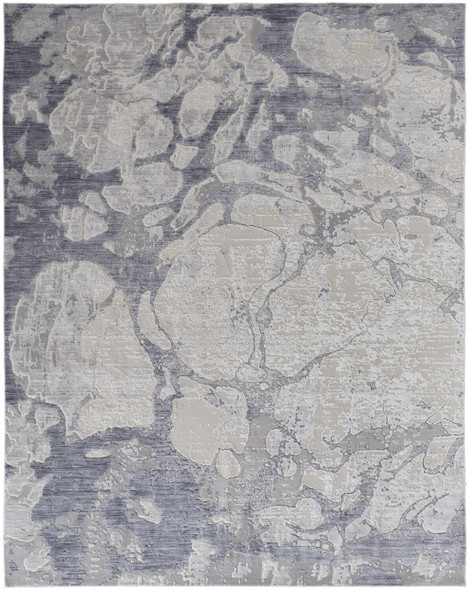 12' X 15' Ivory And Blue Abstract Power Loom Distressed Area Rug