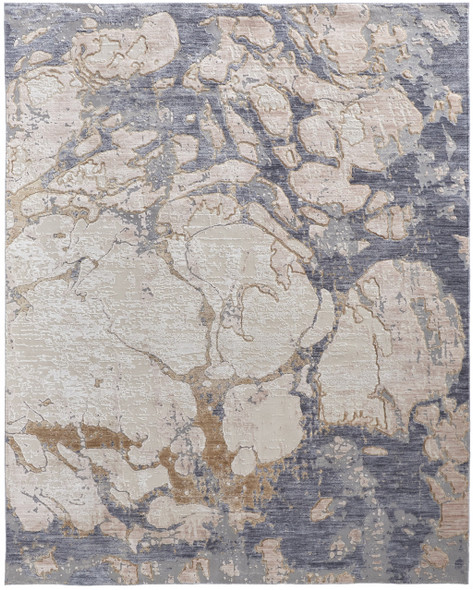 8' X 10' Tan And Blue Abstract Power Loom Distressed Area Rug