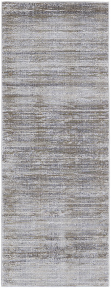 8' Taupe Silver And Tan Abstract Power Loom Runner Rug