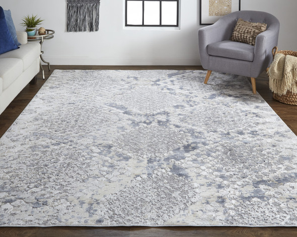 4' X 6' Silver Gray And Blue Animal Print Power Loom Distressed Area Rug