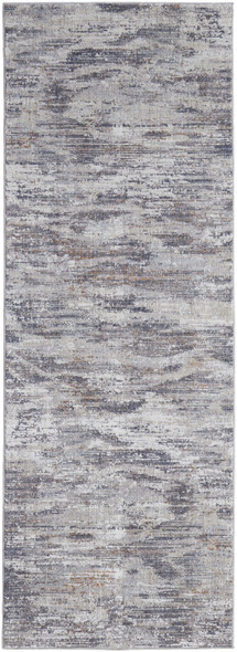 8' Taupe Tan And Orange Abstract Power Loom Distressed Stain Resistant Runner Rug