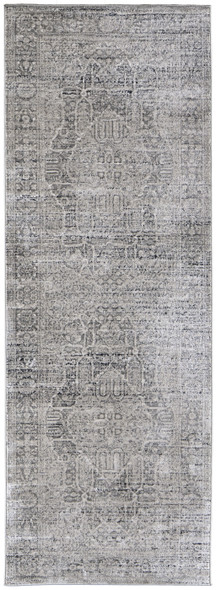 8' Gray Silver And Taupe Floral Power Loom Distressed Runner Rug