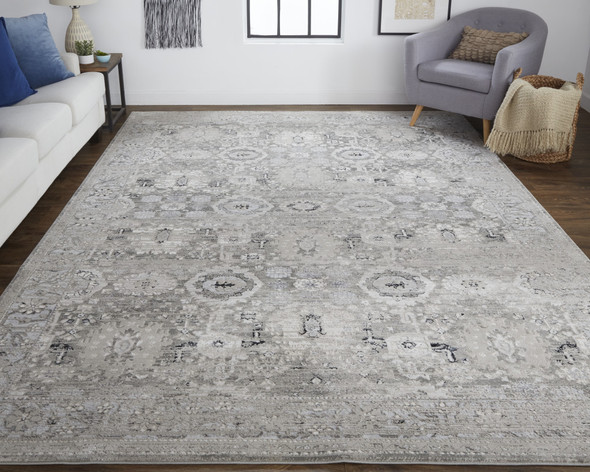8' X 11' Gray And Silver Abstract Power Loom Distressed Area Rug