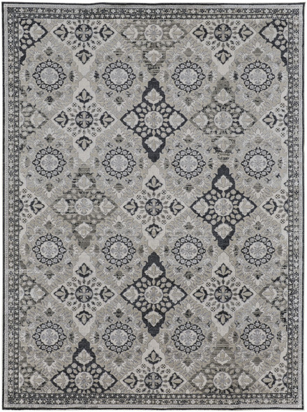 5' X 8' Gray And Black Floral Power Loom Area Rug