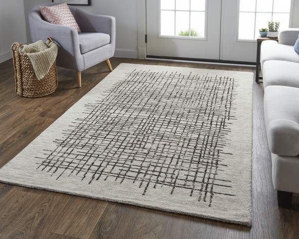 4' X 6' Tan And Brown Wool Plaid Tufted Handmade Stain Resistant Area Rug