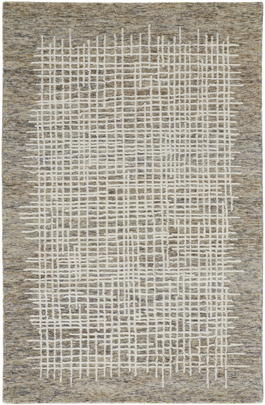 8' X 10' Tan And Ivory Wool Plaid Tufted Handmade Stain Resistant Area Rug