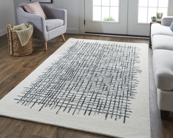 8' X 10' Ivory Gray And Black Wool Plaid Tufted Handmade Stain Resistant Area Rug