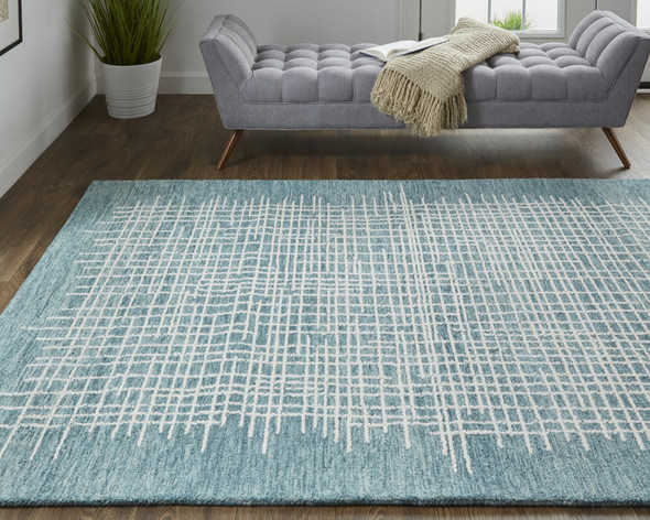 5' X 8' Blue And Ivory Wool Plaid Tufted Handmade Stain Resistant Area Rug