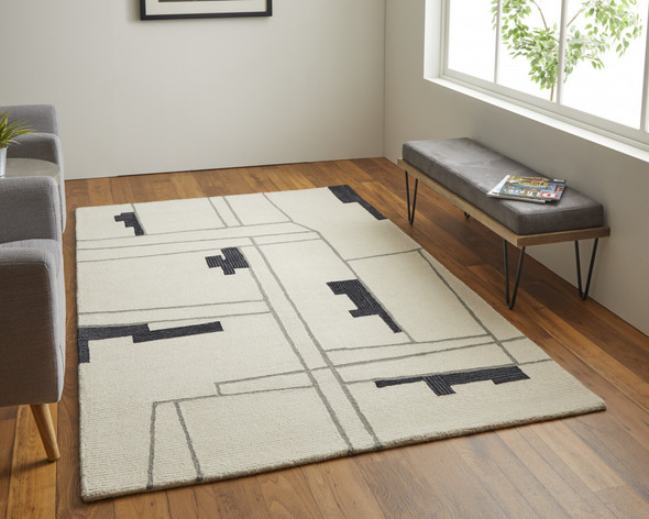 8' X 10' Ivory Gray And Taupe Wool Abstract Tufted Handmade Area Rug
