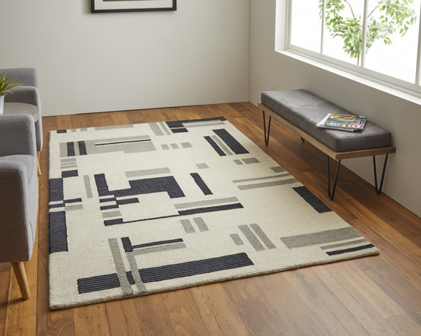8' X 10' Ivory And Taupe Wool Abstract Tufted Handmade Area Rug