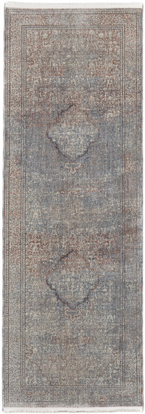 8' Blue Red And Gray Floral Power Loom Stain Resistant Runner Rug