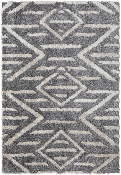 4' X 6' Gray And Ivory Geometric Power Loom Stain Resistant Area Rug