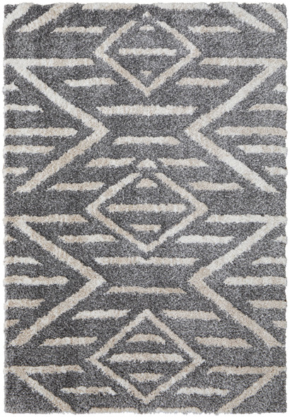 10' X 14' Gray And Ivory Geometric Power Loom Stain Resistant Area Rug