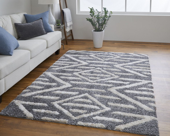 2' X 3' Gray And Ivory Geometric Power Loom Stain Resistant Area Rug