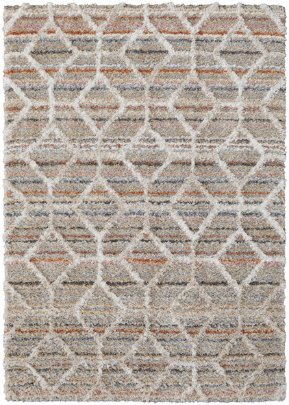 5' X 8' Tan Taupe And Ivory Geometric Power Loom Stain Resistant Area Rug