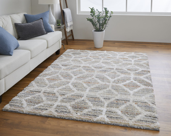 9' X 12' Tan Taupe And Ivory Geometric Power Loom Stain Resistant Area Rug
