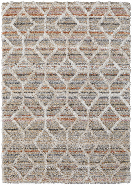 8' X 10' Tan Taupe And Ivory Geometric Power Loom Stain Resistant Area Rug