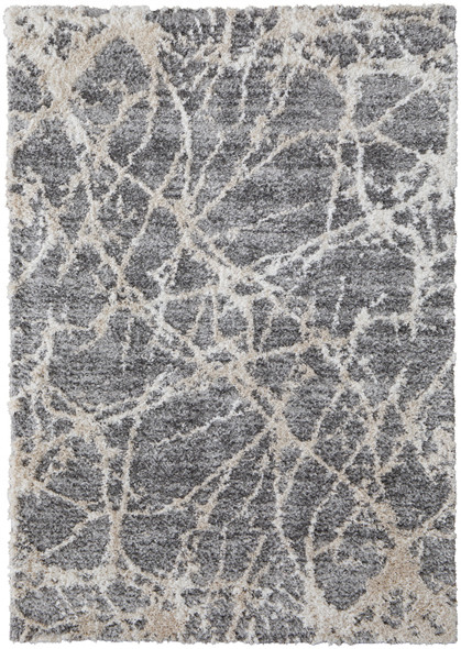 5' X 8' Gray And Ivory Abstract Power Loom Stain Resistant Area Rug