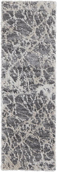 8' Gray And Ivory Abstract Power Loom Stain Resistant Runner Rug