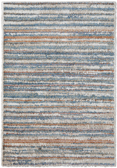 9' X 12' Ivory Blue And Orange Striped Power Loom Stain Resistant Area Rug