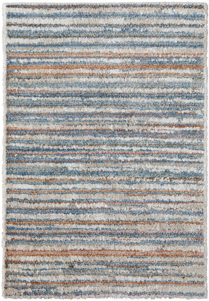 8' X 10' Ivory Blue And Orange Striped Power Loom Stain Resistant Area Rug