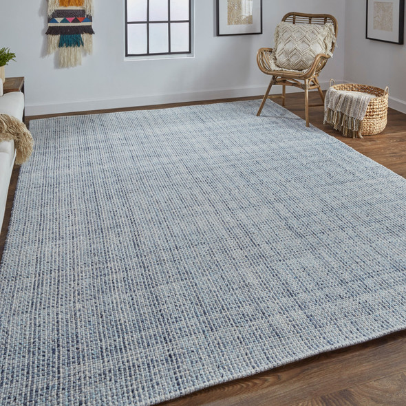 10' X 14' Gray Ivory And Blue Hand Woven Area Rug