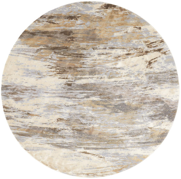 8' Ivory Tan And Brown Round Abstract Area Rug