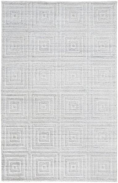 9' X 12' White And Silver Striped Hand Woven Area Rug