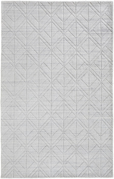 9' X 12' White And Silver Striped Hand Woven Area Rug