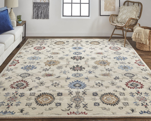 2' X 3' Ivory Blue And Tan Wool Floral Tufted Handmade Stain Resistant Area Rug