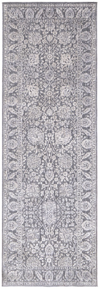 8' Taupe And Ivory Floral Power Loom Runner Rug