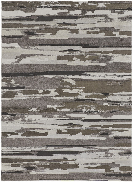 4' X 6' Brown And Ivory Abstract Power Loom Distressed Stain Resistant Area Rug