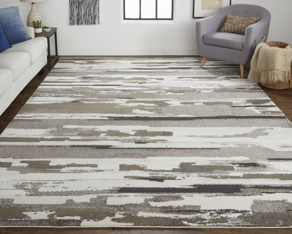 5' X 8' Brown And Ivory Abstract Power Loom Distressed Stain Resistant Area Rug