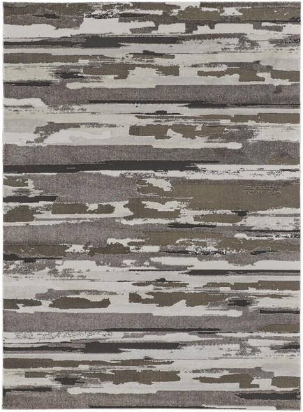 7' X 10' Brown And Ivory Abstract Power Loom Distressed Stain Resistant Area Rug