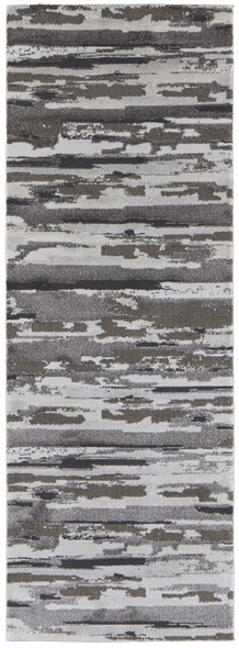 8' Brown And Ivory Abstract Power Loom Distressed Stain Resistant Runner Rug