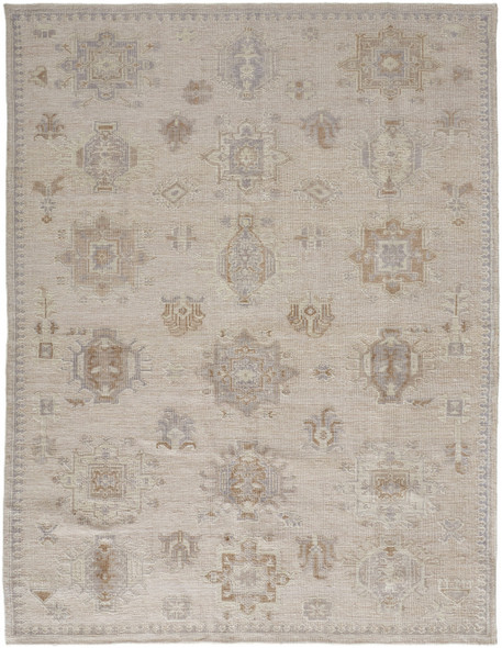 5' X 8' Tan And Brown Floral Hand Knotted Stain Resistant Area Rug
