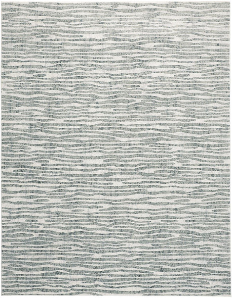 10' X 13' Gray Green And Ivory Striped Distressed Stain Resistant Area Rug