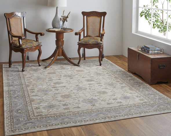 9' X 12' Tan Ivory And Gray Power Loom Area Rug