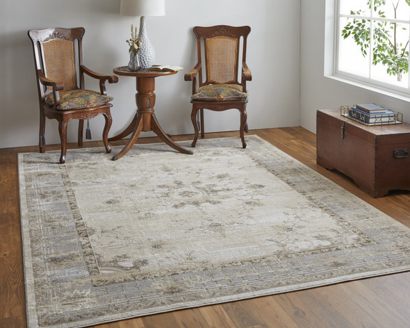 9' X 12' Tan Brown And Gray Power Loom Distressed Area Rug