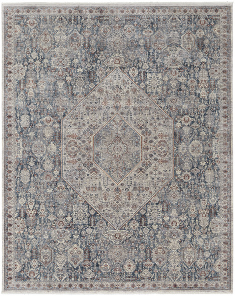 4' X 6' Blue And Ivory Floral Power Loom Stain Resistant Area Rug