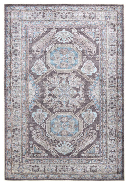 9' X 12' Gray Taupe And Blue Floral Area Rug