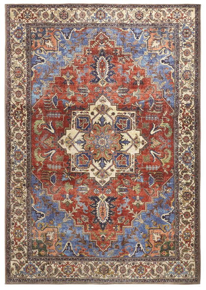4' X 6' Blue Red And Ivory Floral Area Rug