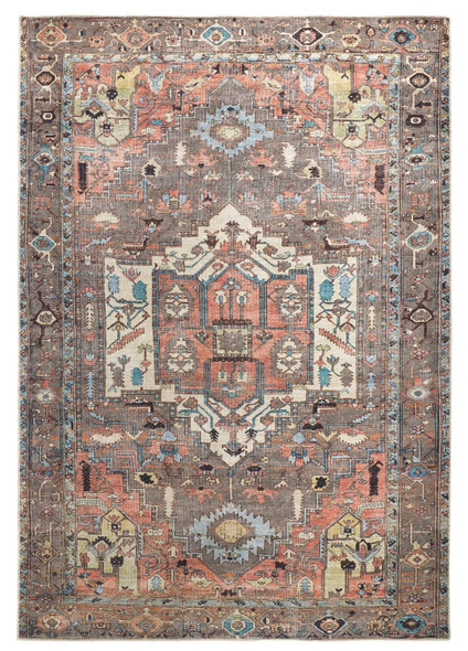 5' X 8' Taupe Red And Brown Floral Area Rug