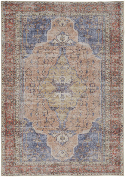 5' X 8' Red Tan And Blue Abstract Area Rug